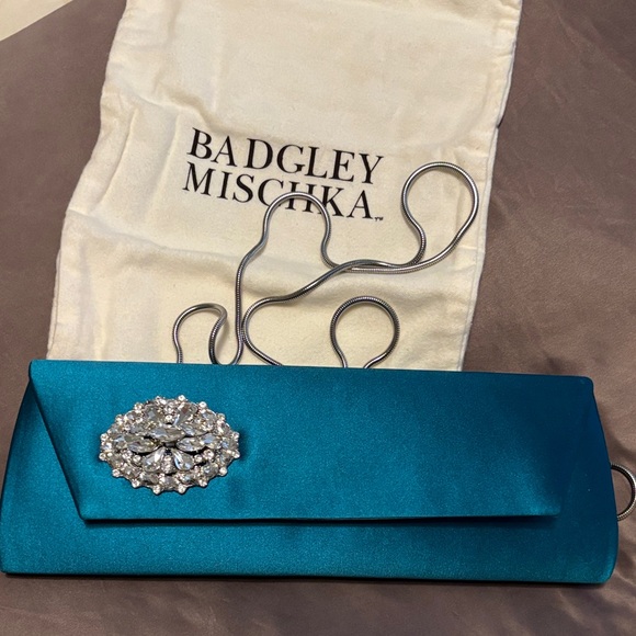 NWT Badgley Mischka Jewel-Embellished Blue Clutch - Picture 4 of 8